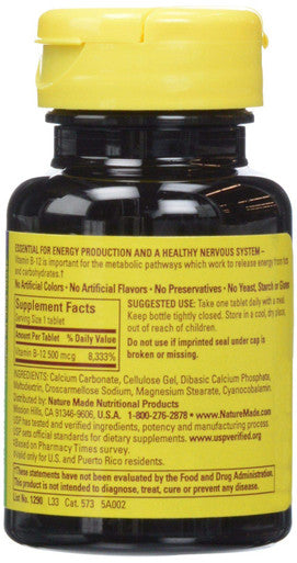 Nature Made Vitamin B12 500 Mcg. Tablets 100 Ct