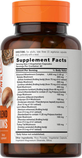 Carlyle Mushroom Complex Capsules | 1650mg | 120 Count | 8 in 1 Blend | Vegetarian Non-GMO Gluten Supplement | WiseShrooms