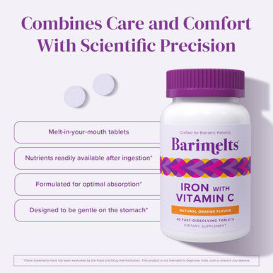 Barimelts Iron With Vitamin C 90 Fast-Dissolving Tablets 1 Month Supply Sugar Bariatric Iron Supplement For Women Natural Orange FlavorÃƒÂ¢Ã¢â€šÂ¬Ã¢â‚¬Â¹