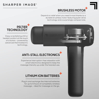 Sharper Image Powerboost Pro+ Hot & Cold Percussion Massager, Dual-Temperature Node, Soothing Heat & Cold Therapy, 6 Speed, 6 Attachments, Lightweight Portable Athlete Recovery, Travel Case