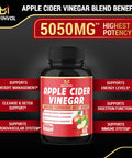 Apple Cider Vinegar Capsules 5050mg Herbal Equivalent with Ginger Turmeric Supports Digestion Detox Immune 2 Months Supply