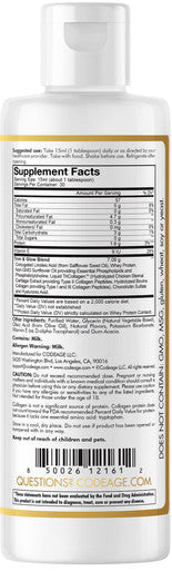 Codeage Liquid Collagen Supplement Vanilla Flavor, Beauty Trim & Glow Liposomal Collagen Peptides, CLA Conjugated Linoleic , Hyaluronic , Vitamin E, Hydrolyzed, Non-GMO, 15.22 fl oz