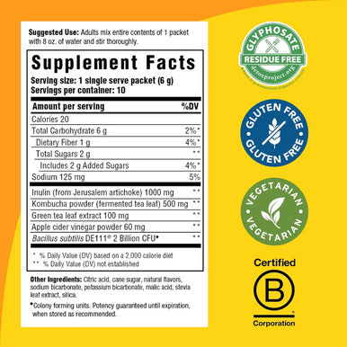 MegaFood Kombucha Powder - Probiotics For Digestive Health - Water Enhancer - Prebiotics And Probiotics For Women & Men - Support Gut Health - 2 Billion Cfu - Lemon Ginger - 10 Count (Pack Of 1)