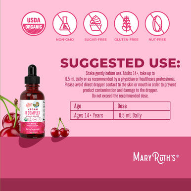 MaryRuth Organics Vitamin B Complex B Vitamins Complex Biotin Vitamin B12 Niacin Folate Metabolic Support Supplement 1 Fl Oz