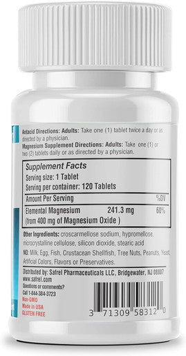 Safrel Safrel Magnesium 400Mg [High Potency] Supplement - Magnesium Oxide For Immune Support, Muscle Recovery, Leg Cramps, Relaxation - 120 Tablets