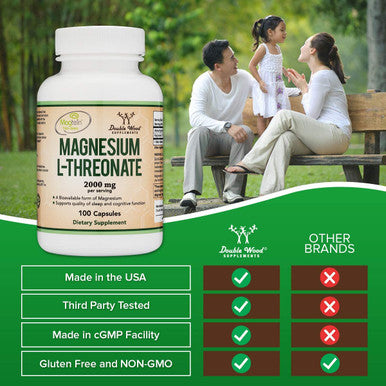 Magnesium LThreonate Capsules Original Magtein Formula Patented and Clinically Studied High Absorption Bioavailable Form for Cognitive Function and Sleep Support 2000 mg 100 Capsules