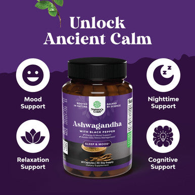 Natures Craft Best Ashwagandha Root Powder Capsules 1300 mg Premium Relaxation Sleep Natural Supplement Calming Energy Rejuvenate 100% Pure Potent Ingredients for Women and Men 30 Servings per Container