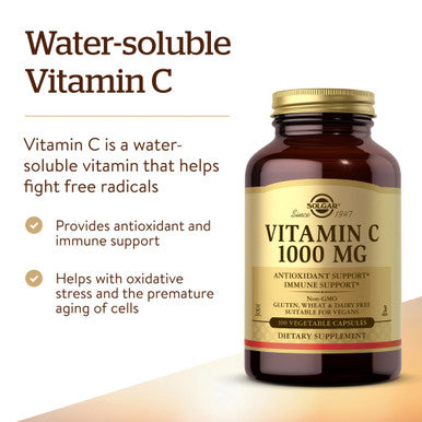 Solgar Vitamin C 1000 Mg 100 Vegetable Capsules - Antioxidant & Immune Support - Overall Health - Healthy Skin & Joints - Bioflavonoids Supplement - Non-Gmo Vegan Gluten Free Kosher - 100 Servings