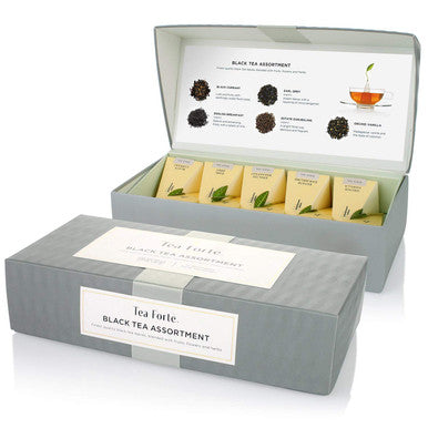 Tea Forte Assorted Black Tea Petite Presentation Box Tea Sampler Set with 10 Handcrafted Pyramid Tea Infusers