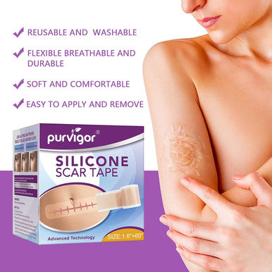 Silicone Scar Tape For Scar Treatment, Advanced Scar Removal Sheets, Soften And Flattens Old Scars And Scars Which Resulting From Surgery, Acne, Injury, Burns, C-Section And More (1.6 X 60 )