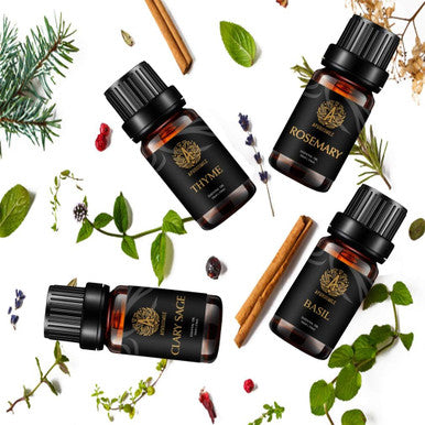 Aromatherapy Clary Sage Essential Oil Set for Diffuser, 100% Pure Thyme Essential Oils Kit for Humidifier, 4X10ml Therapeutic Grade Fresh Grassy Essential Oils Set-Clary Sage,Thyme,Rosemary,Basil Oil
