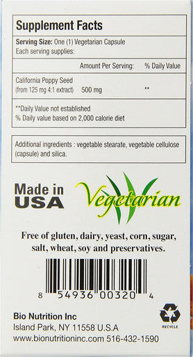 Bio Nutrition Inc, California Poppy, 60 Vcap