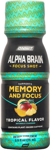 Onnit Alpha BRAIN Focus Energy Shot Supplement - Energy Focus Mood Stress Brain Booster Drink - Tropical (2.5 fl oz 6 ct)
