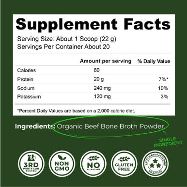 Left Coast Performance Organic Bone Broth Protein Powder from Grass Fed Beef - USDA Certified Organic Single Ingredient Rich in Collagen Glucosamine No Additives Perfect for Carnivore Paleo and Keto Diets 16oz
