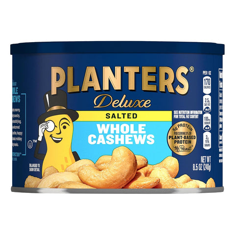 PLANTERS Deluxe Lightly Salted Cashews, Plant Based Protein, 18.25Oz (1 Ct) | Whole Roasted Cashews. Snacks for Adults. Resealable Canister. Plant Based Protein Snack. Pantry Staples
