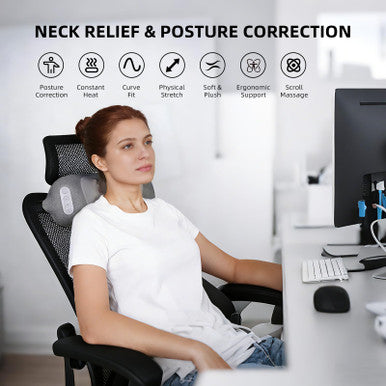 Mustools 2-In-1 Neck & Lumbar Massager Pillow With Heat For Office Chair 3D Rotating Massage Nodes Memory Foam Back Support For Posture Correction Pain Relief & Relaxation At Home Office Travel
