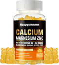 Calcium Magnesium Zinc Gummies With Vitamin D3 & K2 - High Potency Enhanced Absorption -60 Orange Gummies Flavored.