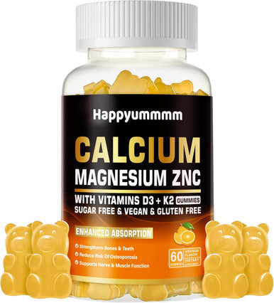 Calcium Magnesium Zinc Gummies With Vitamin D3 & K2 - High Potency Enhanced Absorption -60 Orange Gummies Flavored.