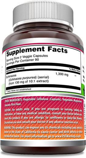 Amazing Nutrition Formulas Echinacea Supplement| 1300 Mg Per Serving | 180 Veggie Capsules | Non-GMO | Gluten- | Made in USA