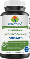 Brieofood Vitamin B-12 (Methycoballamin) 6000 Mcg- 240 Tablets. Non-Gmo, And Gluten