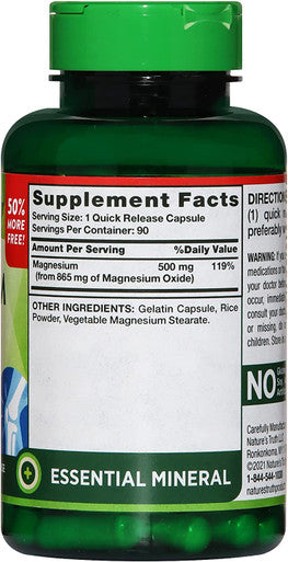 Nature's Truth Magnesium Oxide 500 mg Quick Release Capsules - 90 ct, Pack of 2