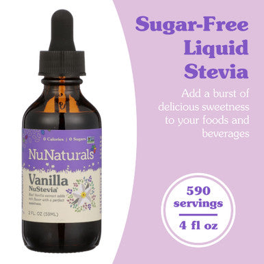 Nunaturals Liquid Vanilla Stevia, Sugar-Free Sweetener, Plant-Based Sugar Substitute, Zero Calorie, 2Oz (2-Pack)