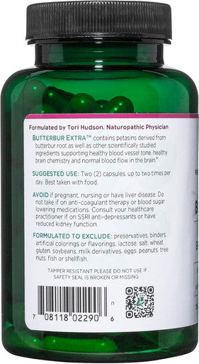 Vitanica Butterbur Extra Brain Chemistry and Vessel Support Vegan 120 Capsules