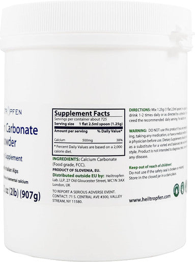 Heiltropfen Calcium Carbonate Powder | 2 Pound - 907 g | Dietary Supplement | Highest Purity Limestone | CaCO3 |