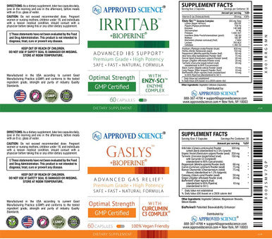 Approved Science Irritab and Gasylys One Month Supply Digestive Support Supplements