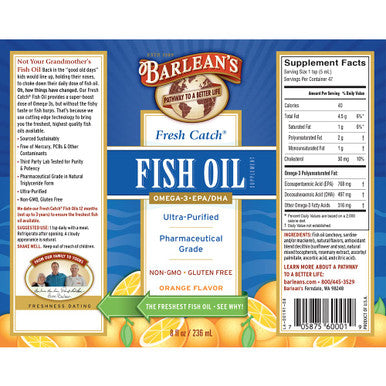 Barleans Fresh Catch Fish Oil Supplement with EPA DHA Omega 3 Orange Flavor UltraPurified Pharmaceutical Grade NonGMO Gluten Free 8 Fl Ounce