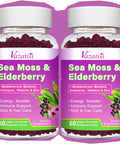 2 Pack Elderberry & Sea Moss Gummies, With Vitamin C, Bladderwrack, Burdock, Echinacea, Immune Support For Women, Men, Adults & Kids, Blueberry Flavor 120Ct