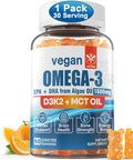 Envycure Vegan Omega 3 Gummies 1280Mg - No Fish Taste - From Marine Algae Oil W/Epa 600Mg & Dha 400Mg Vitamin D3 K2 & Mct Oil Sugar Free Omega 3 Fish Oil Tive For Brain Eye Immune Health 1 Pack