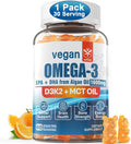 Envycure Vegan Omega 3 Gummies 1280Mg - No Fish Taste - From Marine Algae Oil W/Epa 600Mg & Dha 400Mg Vitamin D3 K2 & Mct Oil Sugar Free Omega 3 Fish Oil Tive For Brain Eye Immune Health 1 Pack