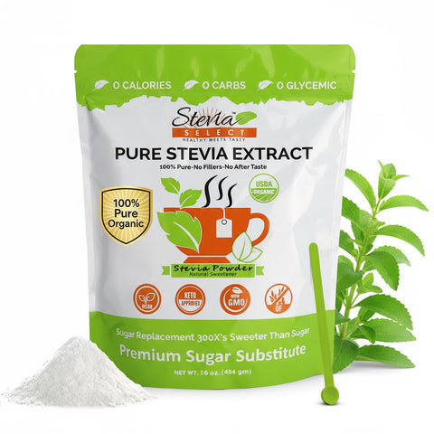 Stevia Select Organic Stevia Powder 1.25oz Sugar Plant Based Pure Stevia Sweetener Stevia Extract Keto Sugar Substitute No Additives Zero Calorie