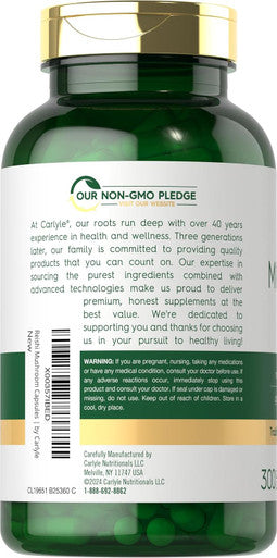 Carlyle Reishi Mushroom Supplement 5000mg | 300 Capsules | Non-GMO Gluten Reishi Mushroom Extract