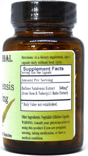 Barlowe's Herbal Elixirs Bulbine Natalensis Extract 5:1-60 360mg VegiCaps - Stearate Free, Bottled in Glass!