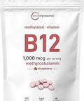 Micro Ingredients Vitamin B12 1000 Mcg Methylcobalamin 365 Chewable Tablets Fast Dissolve Natural Strawberry Flavor Supports Energy and Metabolism Health Vegan NonGmo Gluten