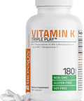 Bronson Vitamin K Triple Play (Vitamin K2 Mk7 / Vitamin K2 Mk4 / Vitamin K1) Full Spectrum Complex Vitamin K Supplement 180 Capsules