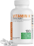 Bronson Vitamin K Triple Play (Vitamin K2 Mk7 / Vitamin K2 Mk4 / Vitamin K1) Full Spectrum Complex Vitamin K Supplement 180 Capsules