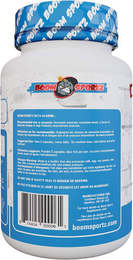 BOOM SPORTZ - Beta Alanine - 100% Pure - Maximum Strength + Absorption - 240 Capsules - 80 Servings