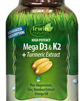 Irwin Naturals High Potency Mega D3 & K2 + Turmeric Extract for Healthy Bones Immune Function & Positive Mood - Advanced Absorption with Magnesium Turmeric Bamboo & Omega Oil - 60 Liquid Softgels