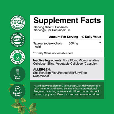 Advanced TUDCA Liver Support Supplement - Extra Strength TUDCA 500mg Bile Salts for Gallbladder Liver and Kidney Support - Liver and Gallbladder Cleanse Tauro Ursodeoxycholic Acid TUDCA Supplement