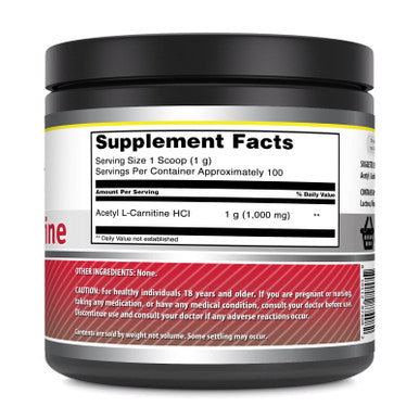Amazing Formulas Acetyl L-Carnitine 100 Grams (3.5 Oz) Powder Supplement | 100 Servings | Non-Gmo | Gluten Free | Made In Usa