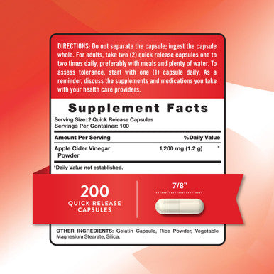 Nature's Truth Apple Cider Vinegar Capsules | 1200mg | 200 Pills | Extra Strength | Value Size | Non-GMO & Gluten Free Supplement