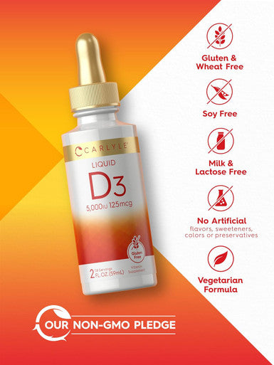 Carlyle Liquid Vitamin D3 | 5000 IU (125 mcg) | 2 oz | Vegetarian Non-GMO and Gluten Supplement | Vitamin D Liquid Drops for Adults