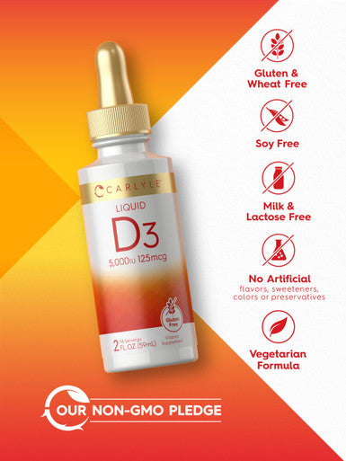 Carlyle Liquid Vitamin D3 | 5000 Iu (125 Mcg) | 2 Oz | Vegetarian, Non-Gmo, And Gluten Free Supplement | Vitamin D Liquid Drops