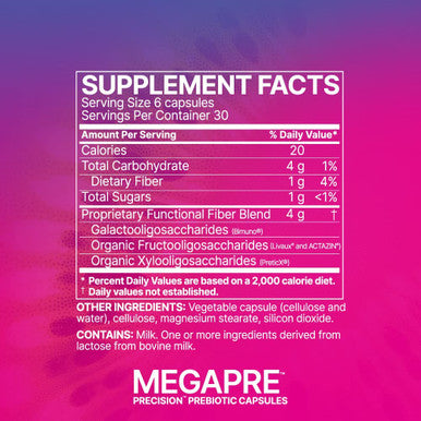 Microbiome Labs MegaPre Prebiotic Blend Clinically Tested Oligosaccharides Fiber to Support Immune Health Digestion and Gut Barrier Prebiotics Supplement for Women and Men 180 Capsules