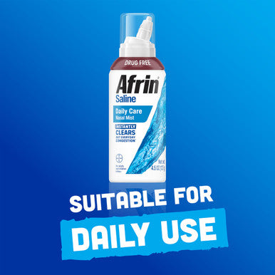 Afrin Saline Nasal Spray, 100% Drug Free, Saline Solution, Daily Care Nasal Spray for Everyday Congestion and Dry Nose, Easy Mist, 4.5 OZ