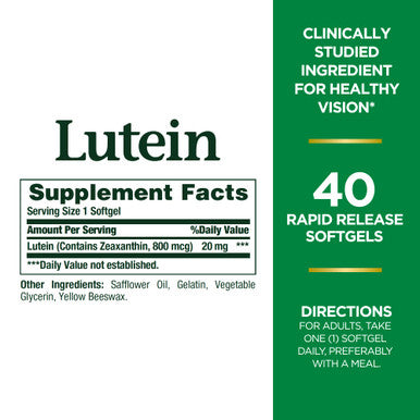 Nature's Bounty Lutein Pills Eye Health Supplements And Vitamins Support Vision Health 20 Mg 40 Softgels