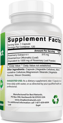 Best Naturals Rosemary Extract 1500 mg Equivalent Per Serving- 120 Capsules